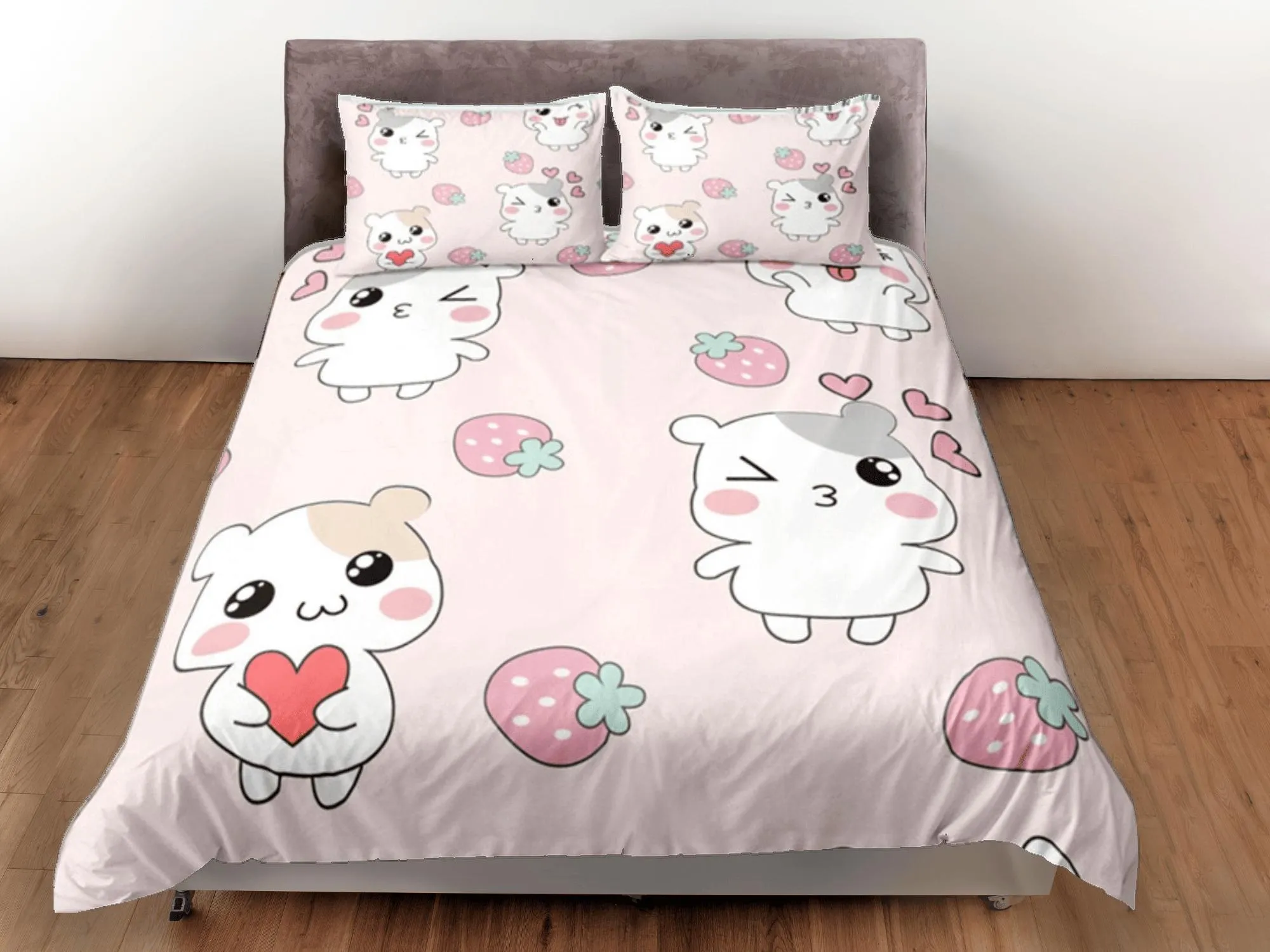 Hamster Anime Duvet Cover Set Cute Bedspread, Kawaii Dorm Bedding with Pillowcase