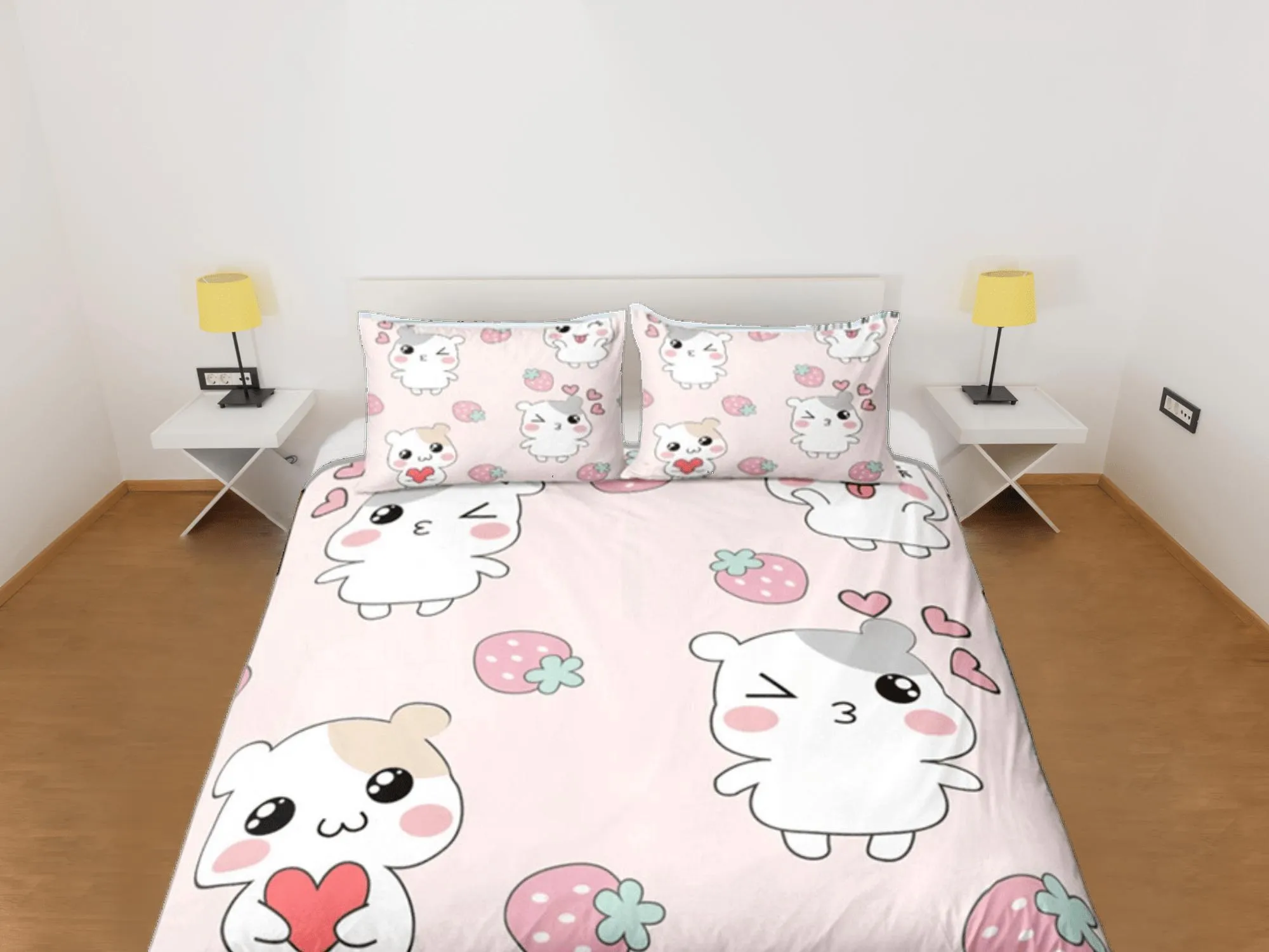 Hamster Anime Duvet Cover Set Cute Bedspread, Kawaii Dorm Bedding with Pillowcase