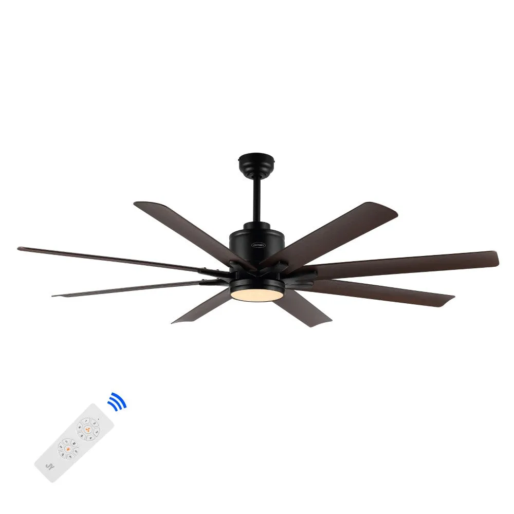 Harbor 66" Contemporary Industrial Iron/Plastic Mobile-App/Remote-Controlled 6-Speed Ceiling Fan with Integrated LED Light