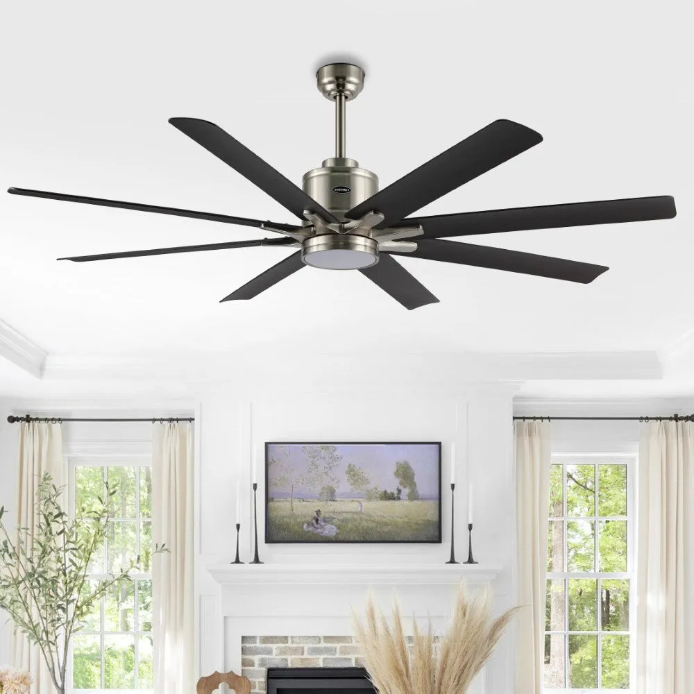 Harbor 66" Contemporary Industrial Iron/Plastic Mobile-App/Remote-Controlled 6-Speed Ceiling Fan with Integrated LED Light