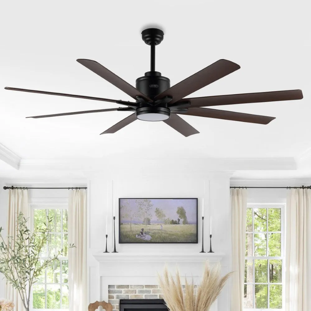 Harbor 66" Contemporary Industrial Iron/Plastic Mobile-App/Remote-Controlled 6-Speed Ceiling Fan with Integrated LED Light