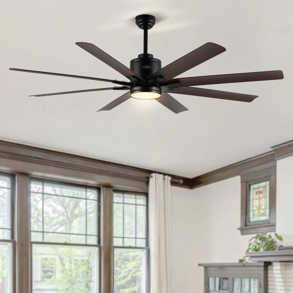 Harbor 66" Contemporary Industrial Iron/Plastic Mobile-App/Remote-Controlled 6-Speed Ceiling Fan with Integrated LED Light