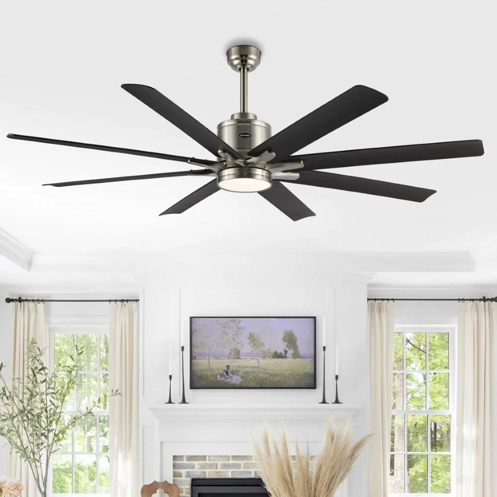 Harbor 66" Contemporary Industrial Iron/Plastic Mobile-App/Remote-Controlled 6-Speed Ceiling Fan with Integrated LED Light