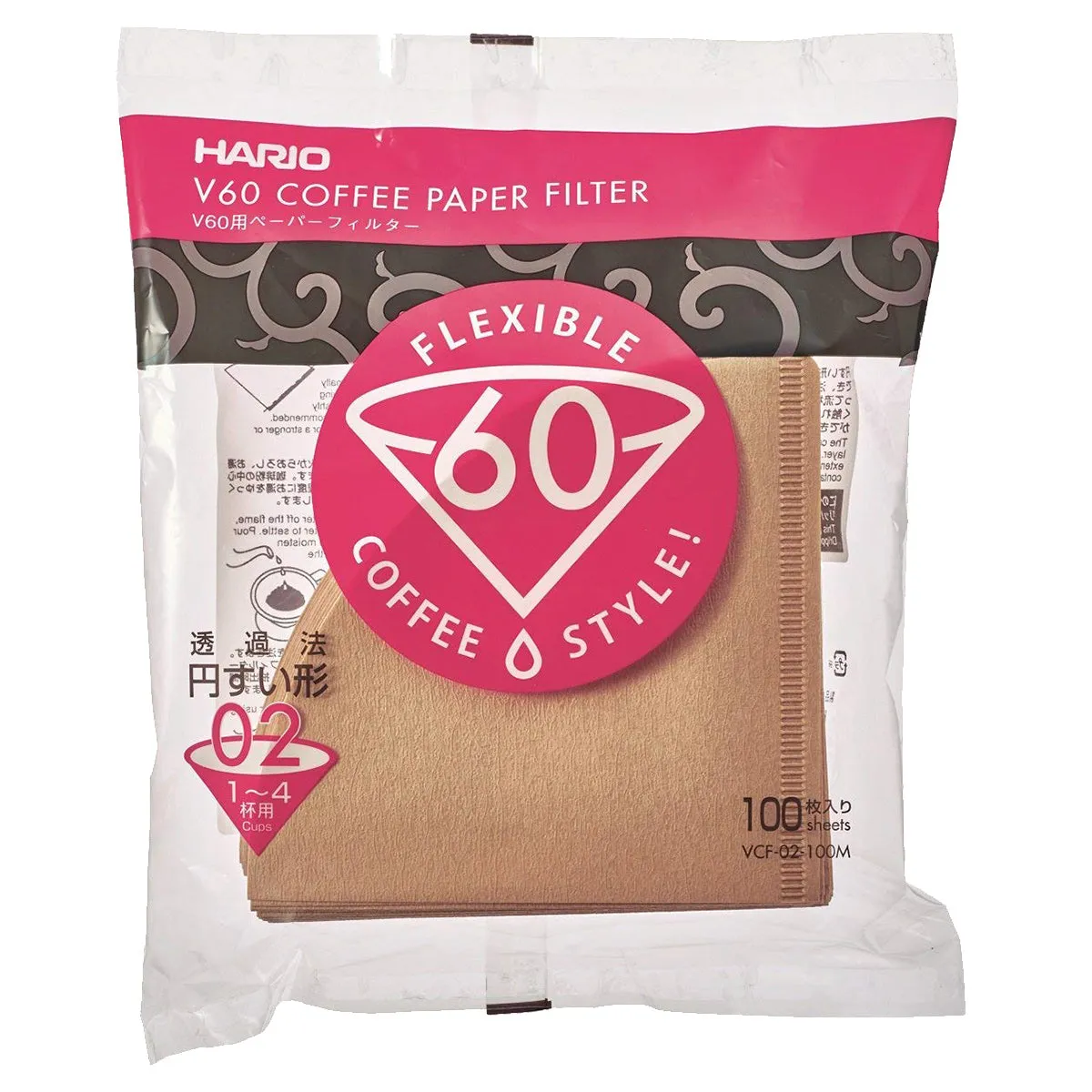 Hario V60 Natural Paper Coffee Filters Size 02, 100 Count