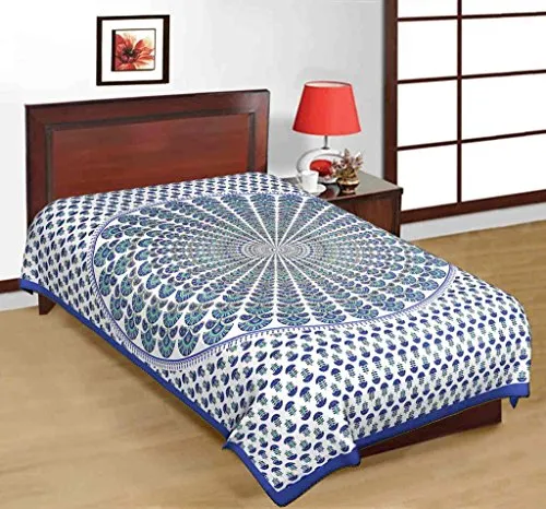 Indian Royal Fashion 100% Pure Cotton Blue Colour 1 Single BedSheet Without Pillow Covers (Size :-60X90 Inches 152x229 cm)