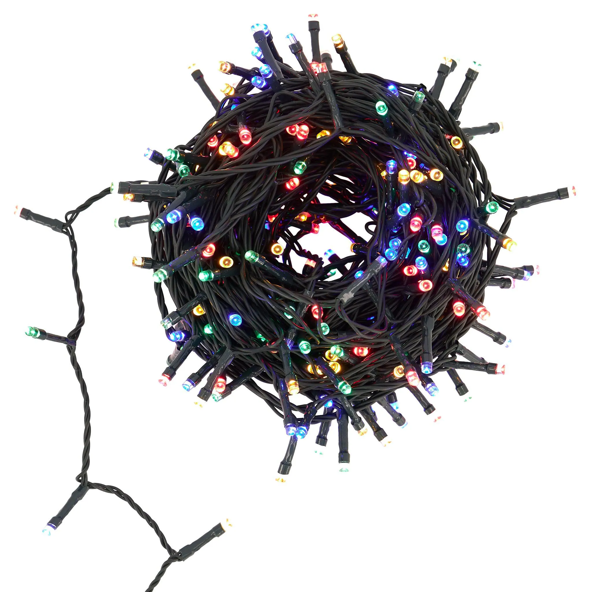 Indoor/Outdoor 8 Function LED Waterproof Fairy Lights with Green Cable (400 Lights - 32M Cable) - Multicoloured Lights