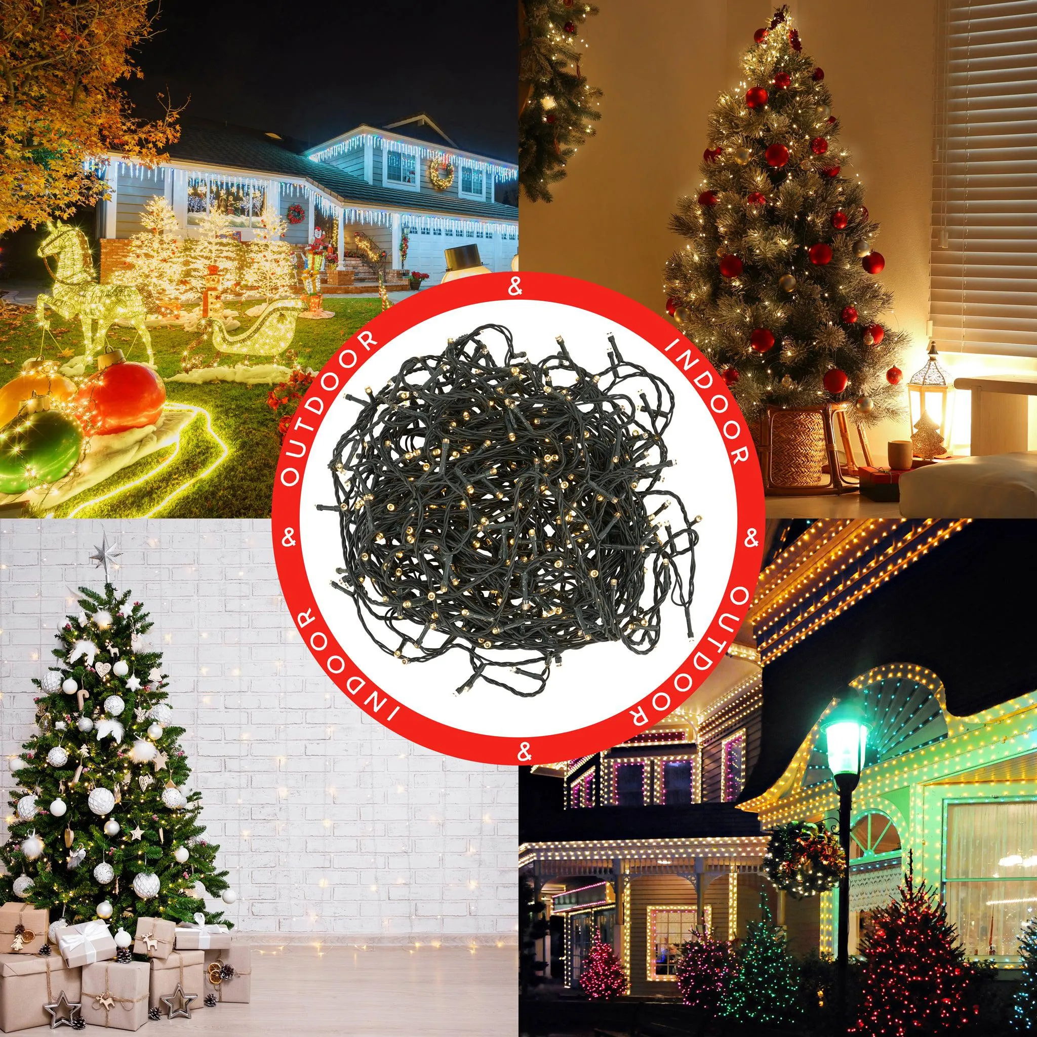 Indoor/Outdoor 8 Function LED Waterproof Fairy Lights with Green Cable (400 Lights - 32M Cable ) - Warm White Lights