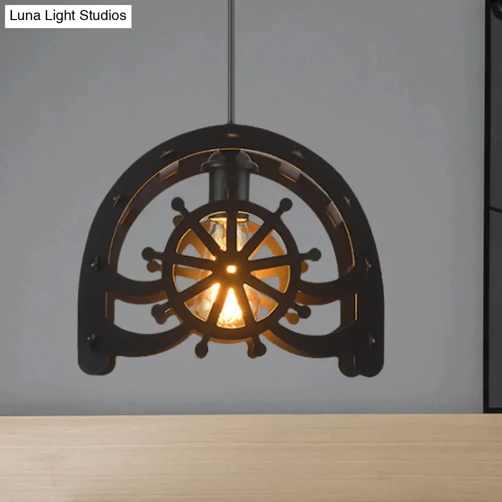 Industrial Cafe Pendant Light with Creative Waterwheel Design - Metallic Finish