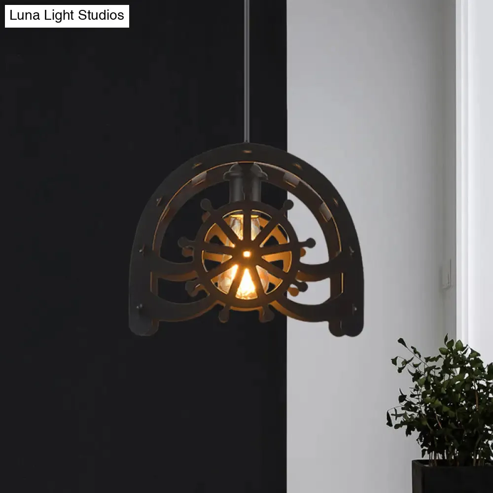 Industrial Cafe Pendant Light with Creative Waterwheel Design - Metallic Finish