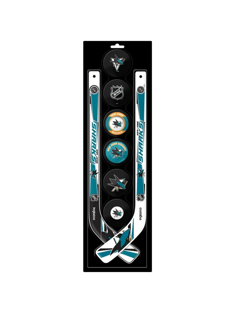 Inglasco NHL San Jose Sharks 8-Pack Mini Stick & Foam Puck Set