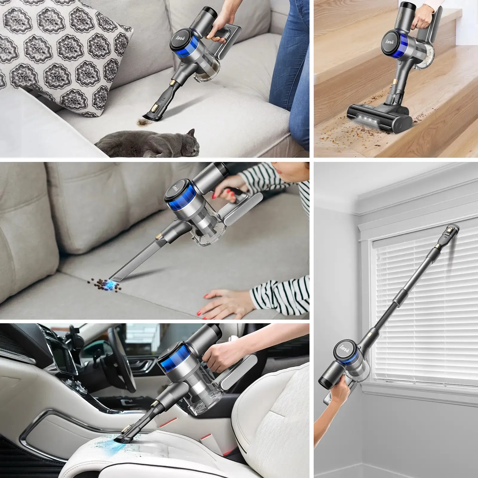 INSE S9 Cordless Stick Vacuum 30Kpa For Carpets With Smart Induction and LED Screen