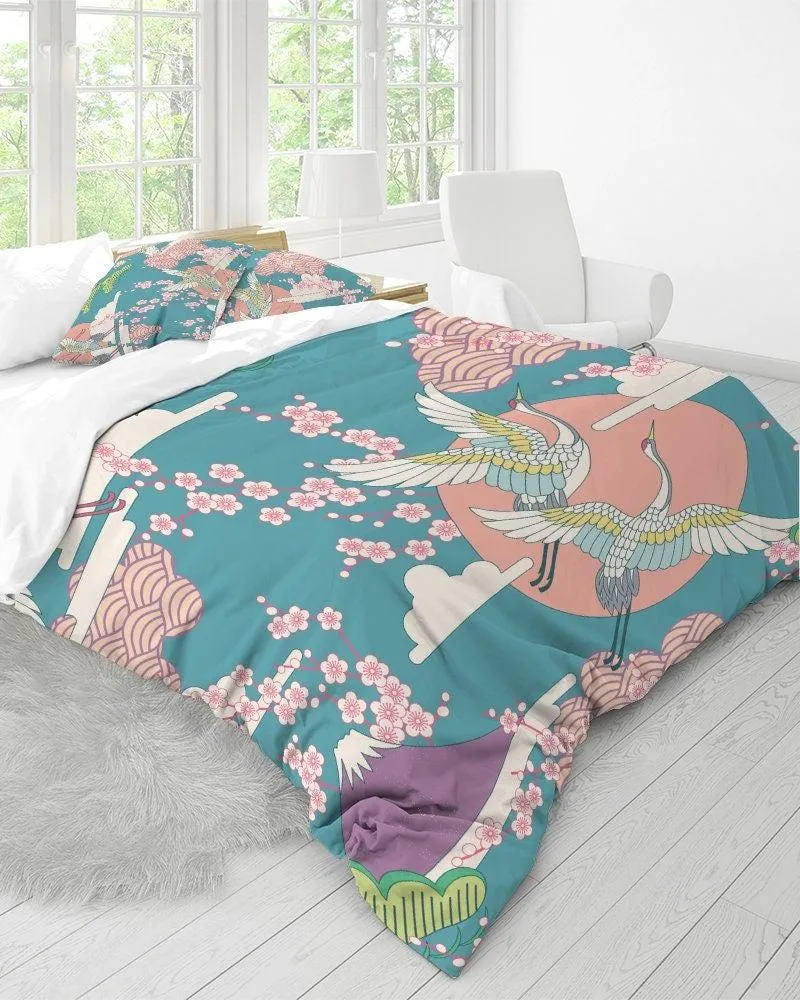 Japanese Duvet Cover Cherry Blossom Floral Bedding Set with Pillow Cover Case