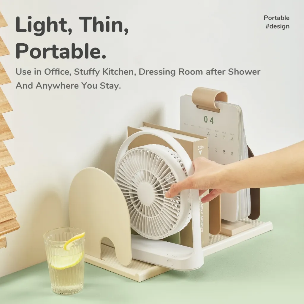 JISULIFE FA19 Portable Desktop Fan / Mini Table Fan / 4000mAh Rechargeable Battery / 4 Wind Speed / 270°Rotate