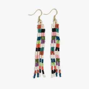 June Mini Checked Pattern Petite Beaded Fringe Earrings Multi-Check