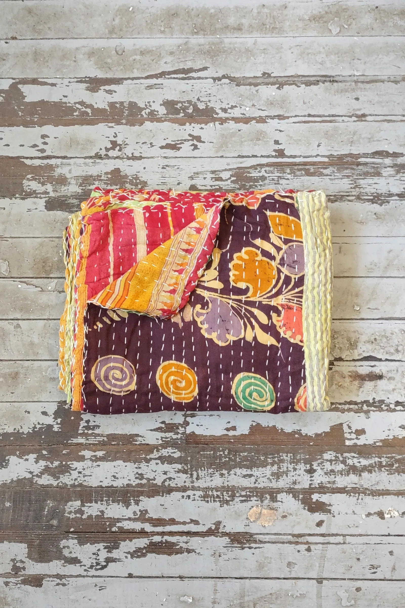 Kantha Sari Throw Blanket #1471