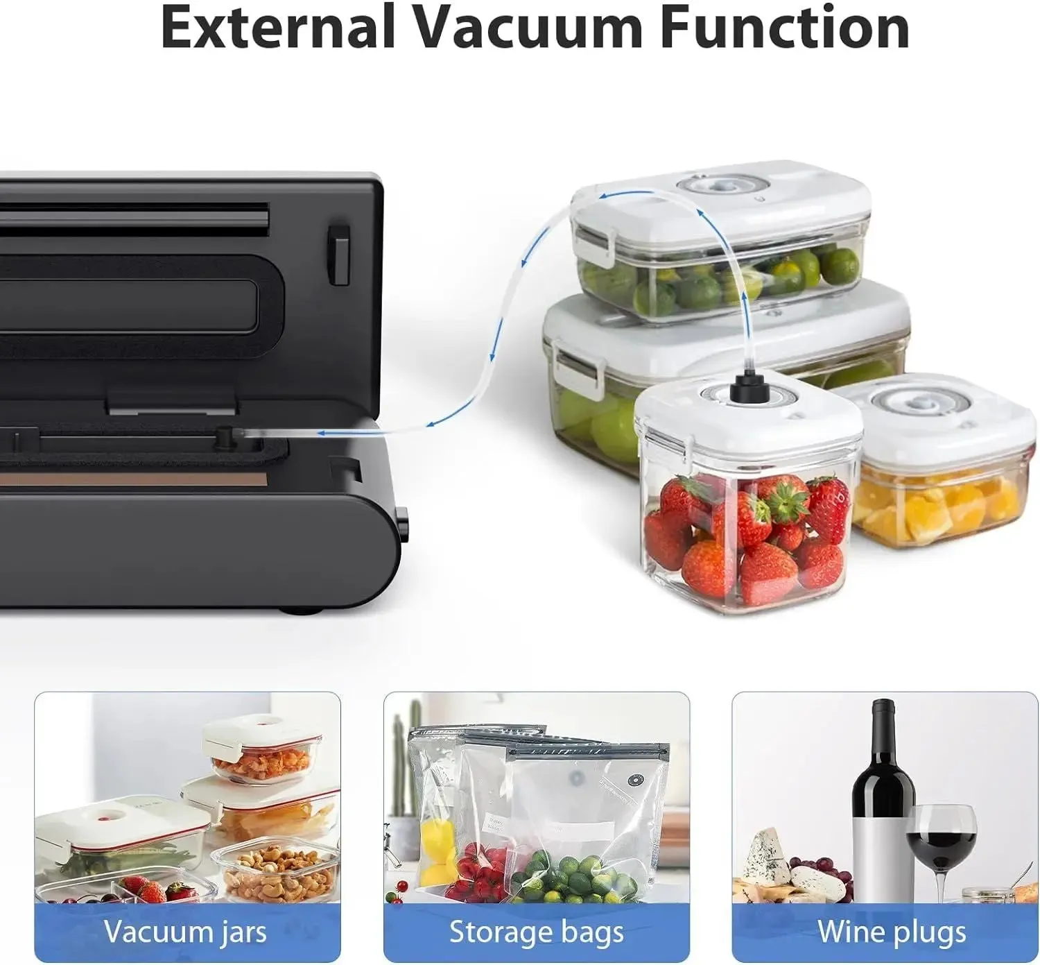 KOIOS Vacuum Automatic Food Sealer with Cutter, Dry & Moist Modes, Compact Design with 10 Sealing Bags & Air Suction Hose