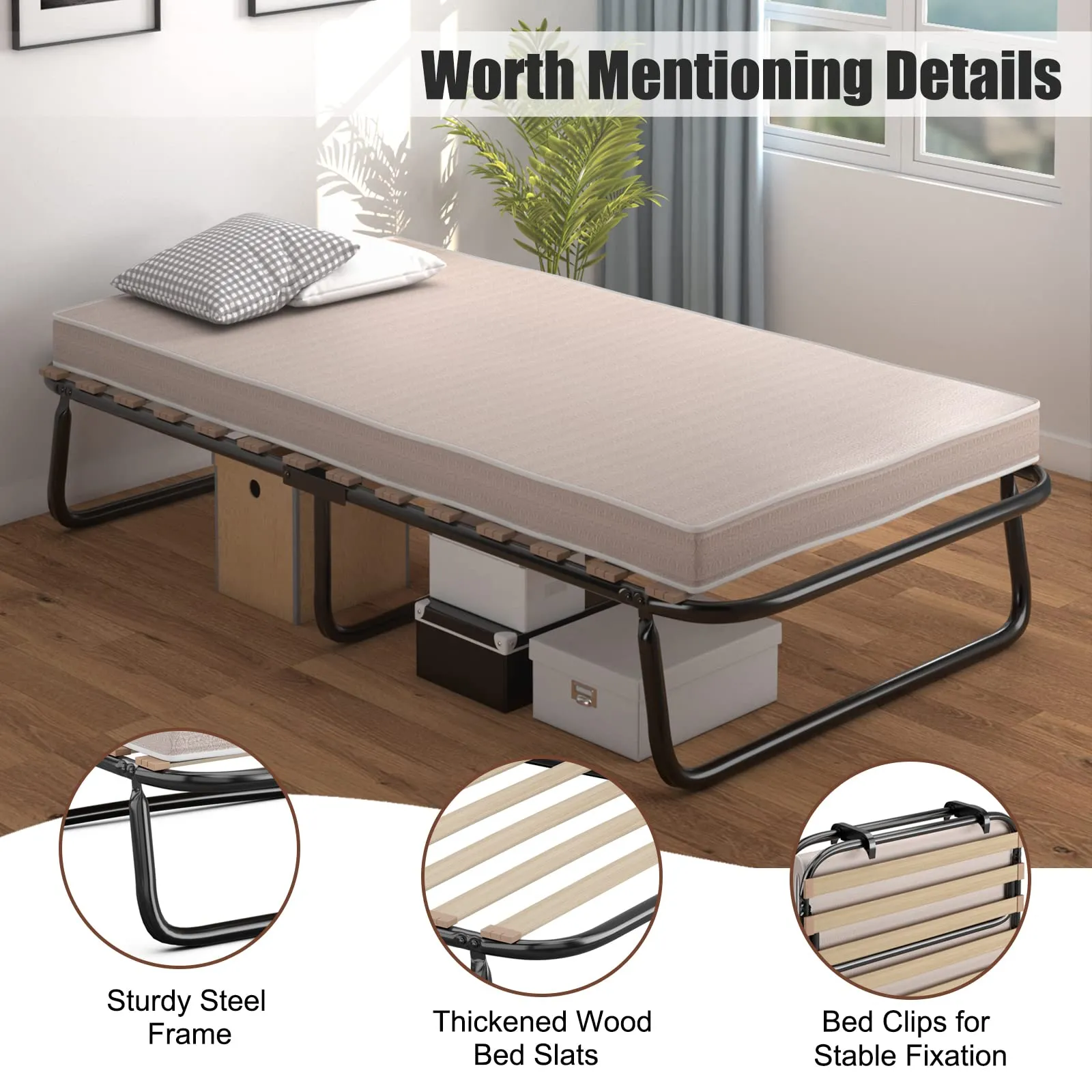 KOMFOTT Folding Bed Frame with Mattress Twin Size (2" or 4")