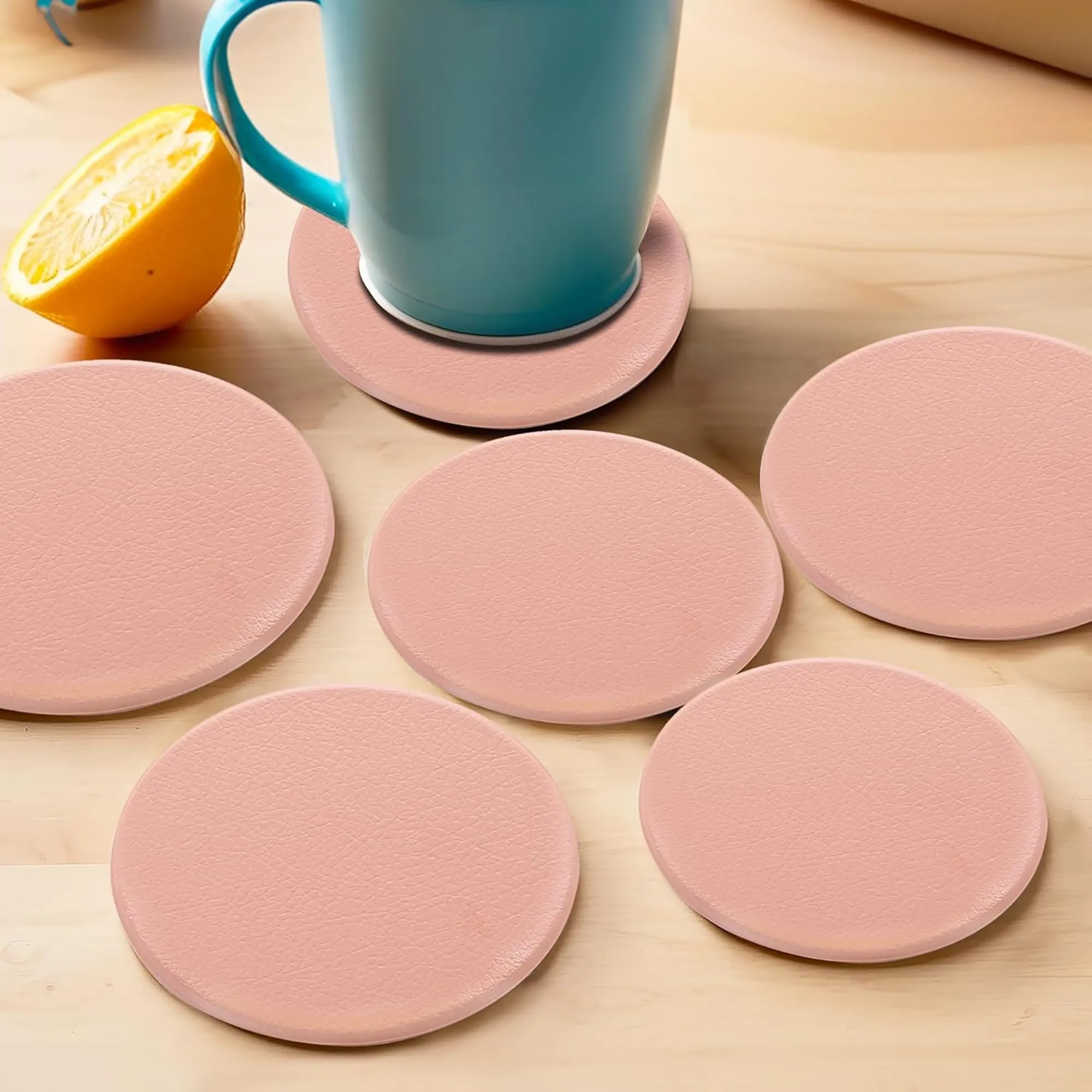 Kuber Industries 12 Pcs Anti-Skid Tea Coaster for Hot Pots | Round Tea Cup & Water Glass Cover Top Lid for Teapoy & Center Table - Peach