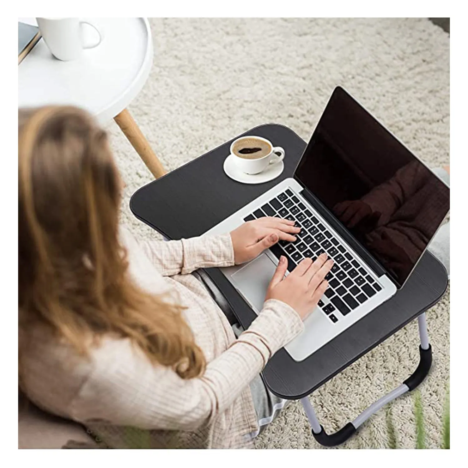 Laptop Table Foldable Portable Notebook Bed Lap Desk Tray Stand Reading Holder with Coffee Cup Slot for Breakfast, Reading & Movie Watching.