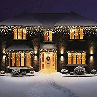 LED Indoor & Outdoor Snowing Icicle Chaser Lights with White Cable (180 Lights) - Warm White