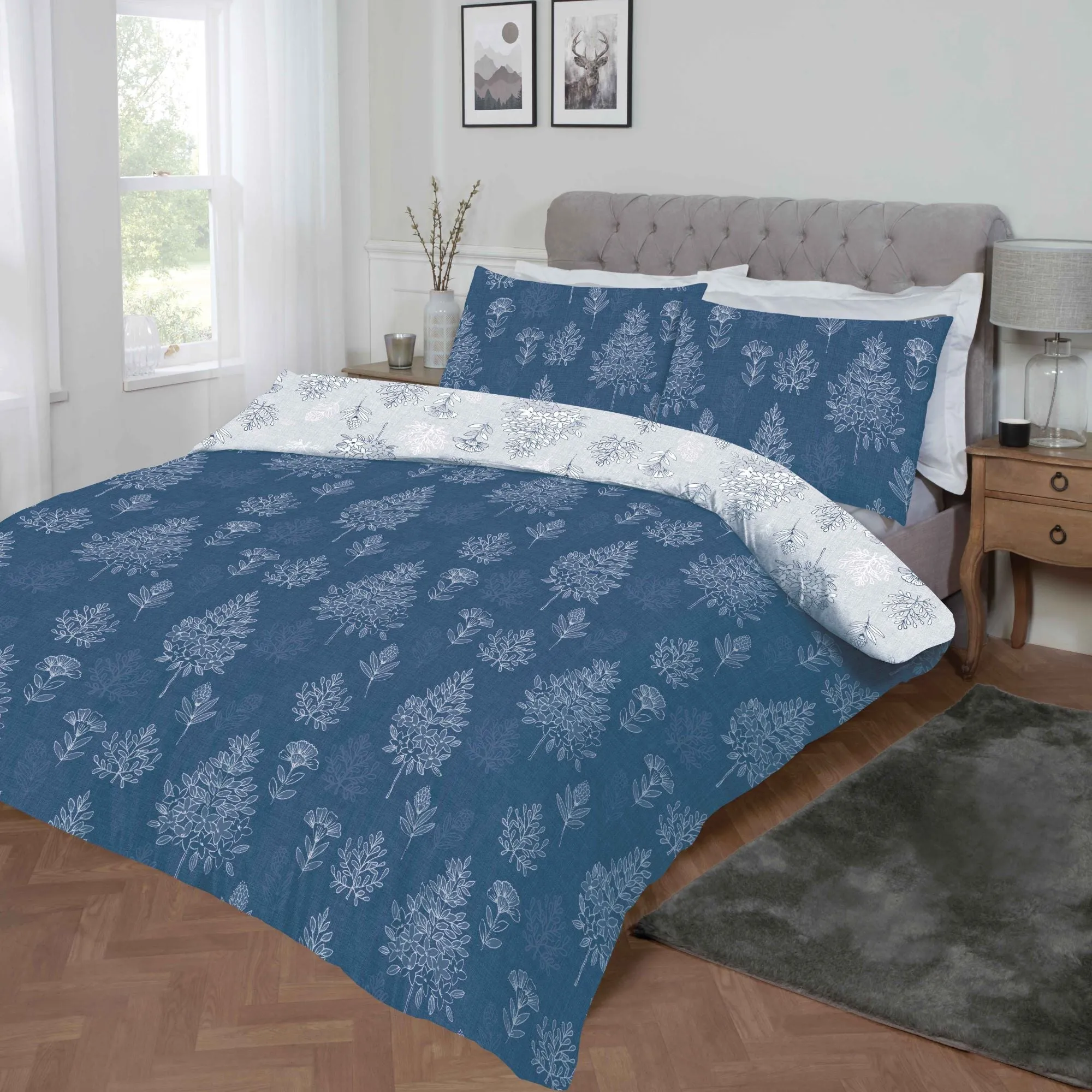 Lewis's Freya Brushed Cotton Duvet Set - Blue