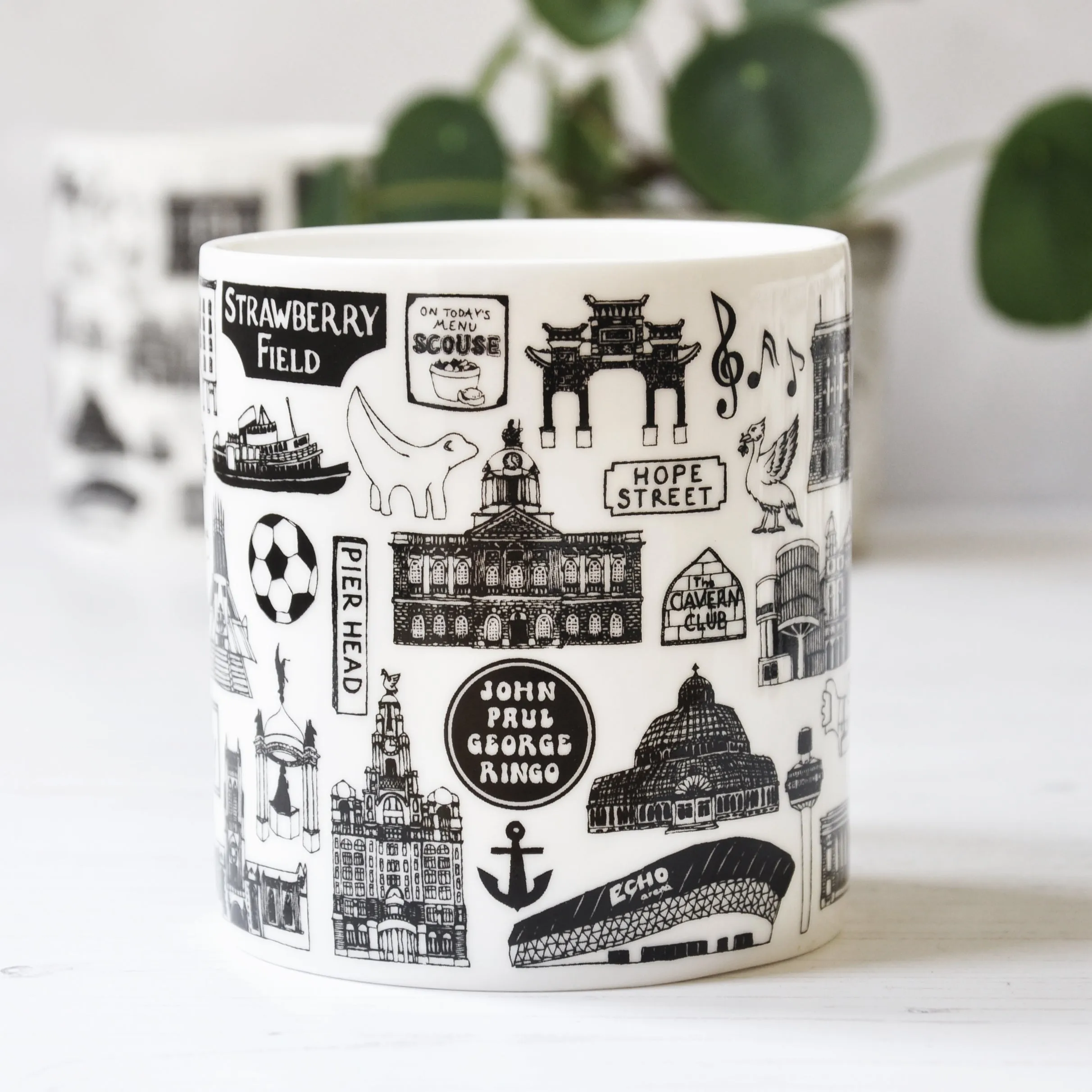 Liverpool illustrated black and white mug