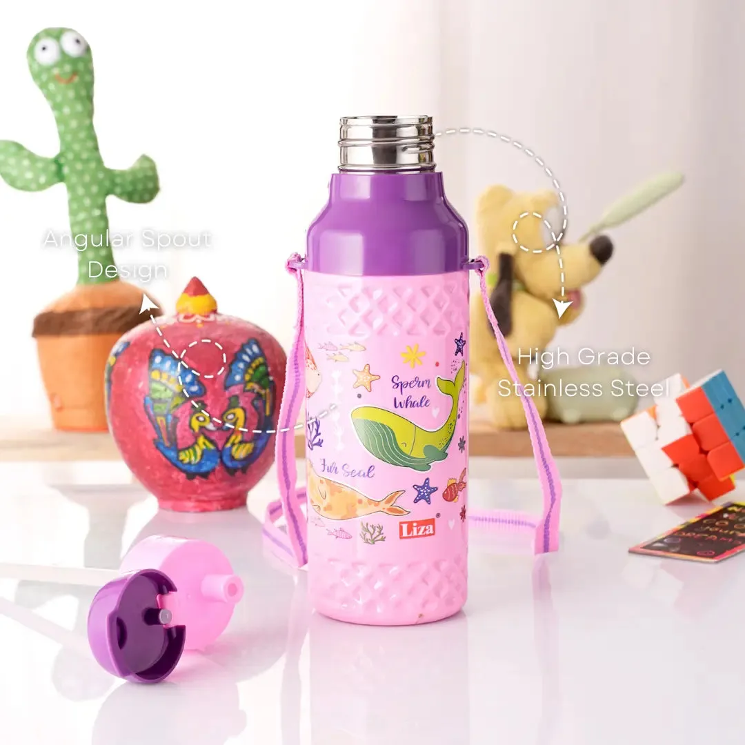 Liza Baby Boss Pink Steel Insulated Water Bottle 480ml - Leakproof & Insulated Bottle For School