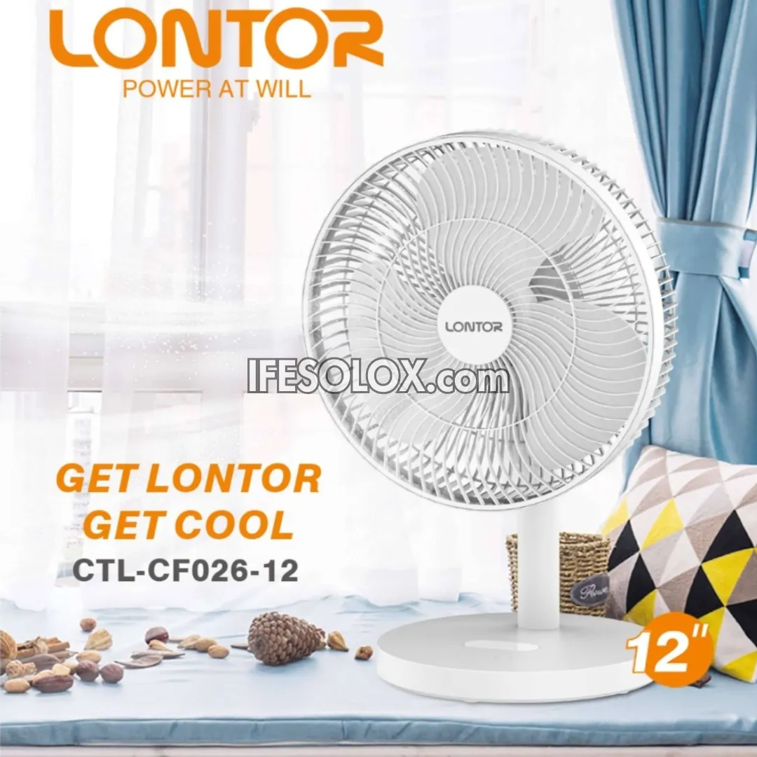 LONTOR 12" Rechargeable Standing Table Fan with 3-Blades (CTL-CF026-12) - Brand New