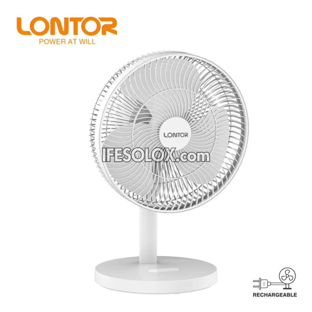 LONTOR 12" Rechargeable Standing Table Fan with 3-Blades (CTL-CF026-12) - Brand New