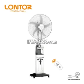 LONTOR 16" Rechargeable Solar Water Mist Standing Fan with 5-Blades and Remote (CTL-CF046R-16) - Brand New