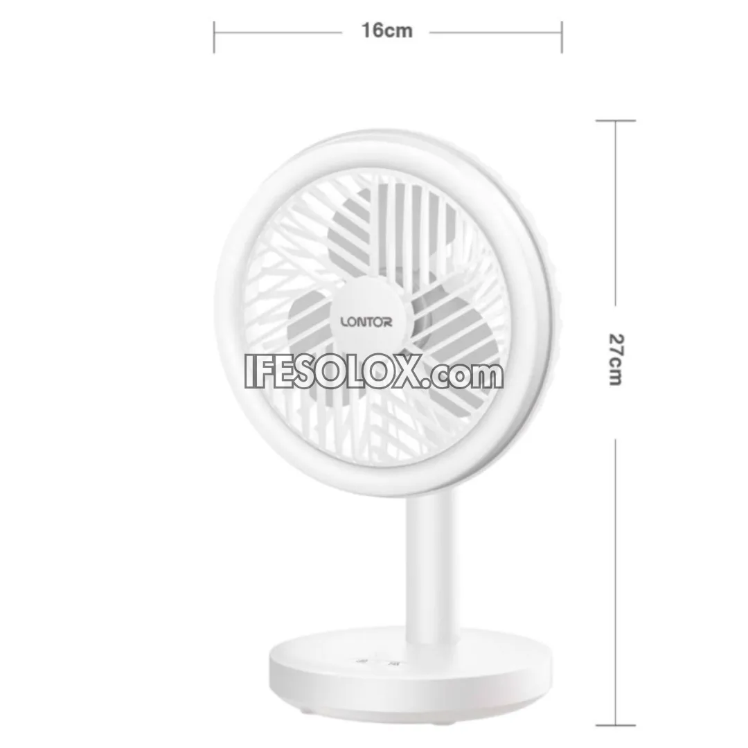 LONTOR 5" Rechargeable Mini Fan for Tables & Ceiling with 3-Blades and Harmonious Night Light (CTL-MF015-5) - Brand New