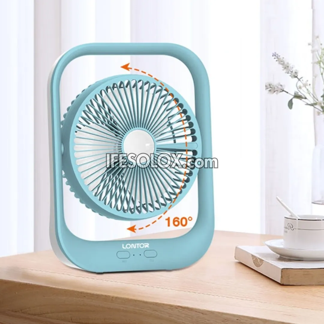 LONTOR 7" Rechargeable Mini Table Fan with 3-Blades and Harmonious Night Light (CTL-CF096-7) - Brand New