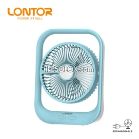 LONTOR 7" Rechargeable Mini Table Fan with 3-Blades and Harmonious Night Light (CTL-CF096-7) - Brand New