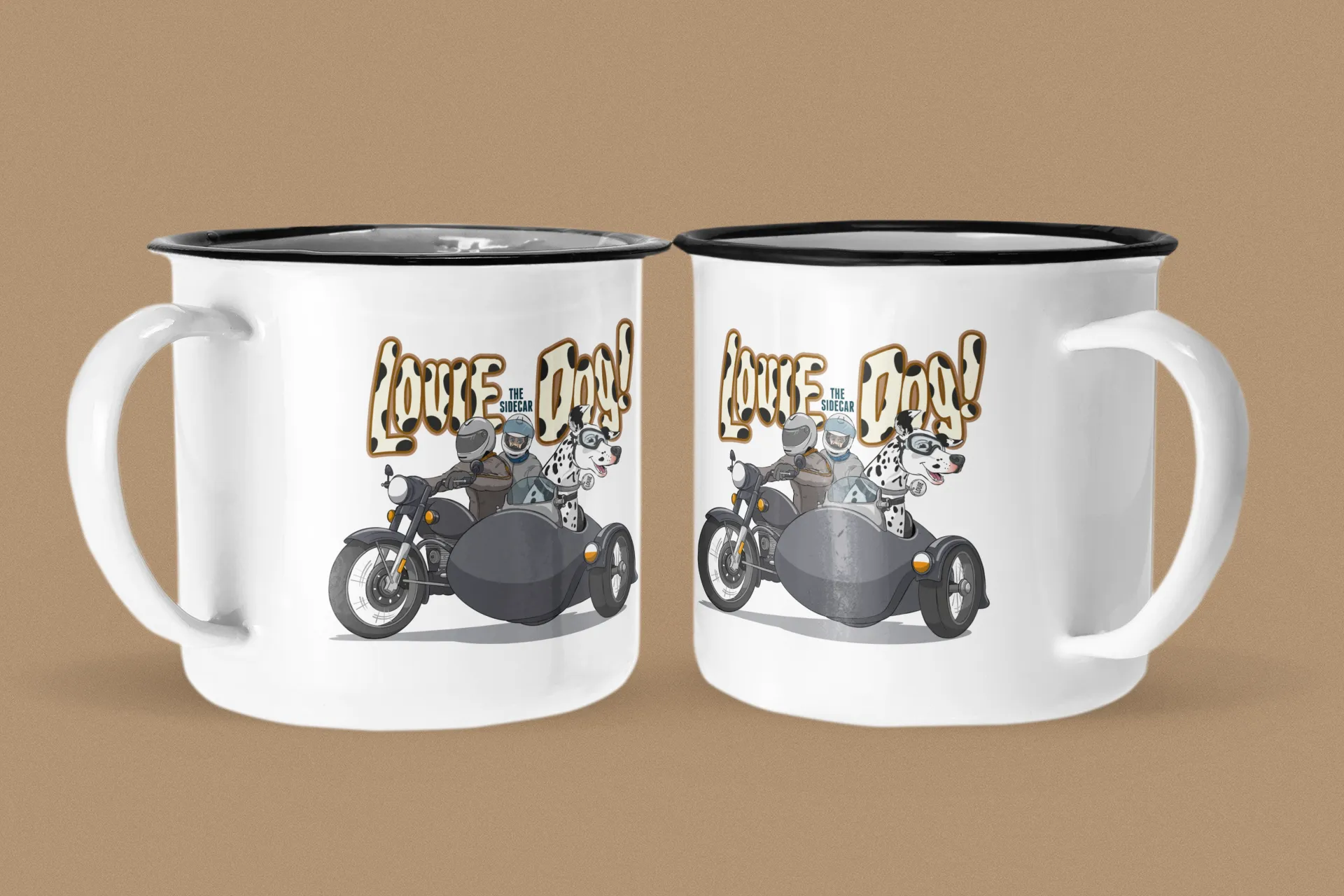 LOUIE THE SIDECAR DOG ENAMEL MUG