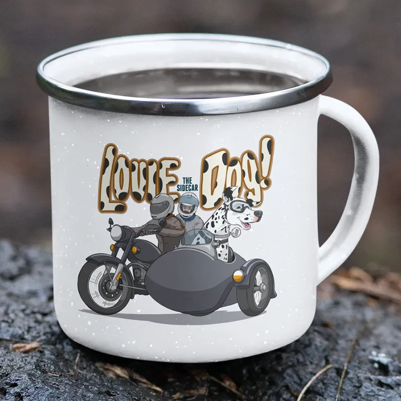 LOUIE THE SIDECAR DOG ENAMEL MUG