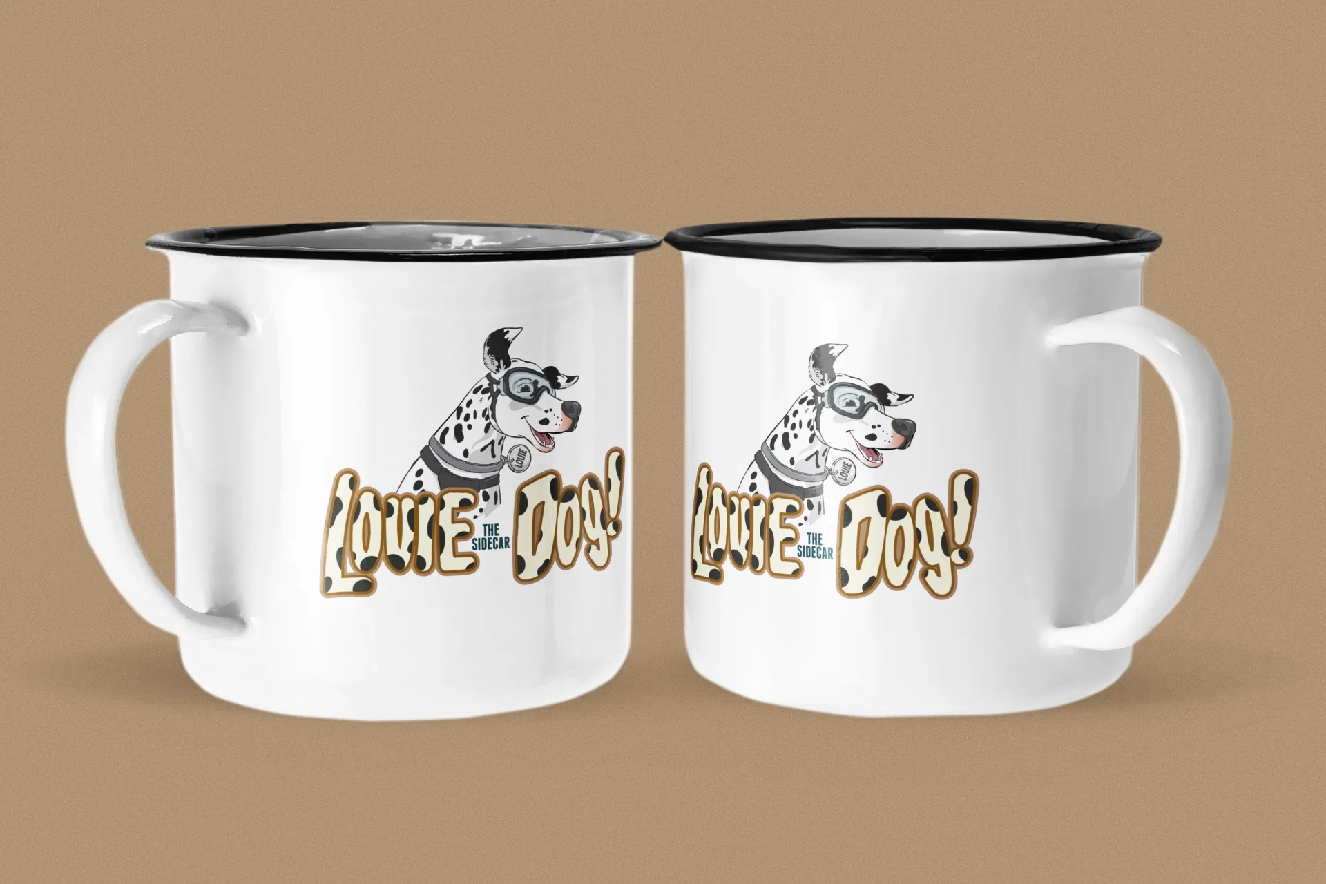 LOUIE THE SIDECAR DOG ENAMEL MUG