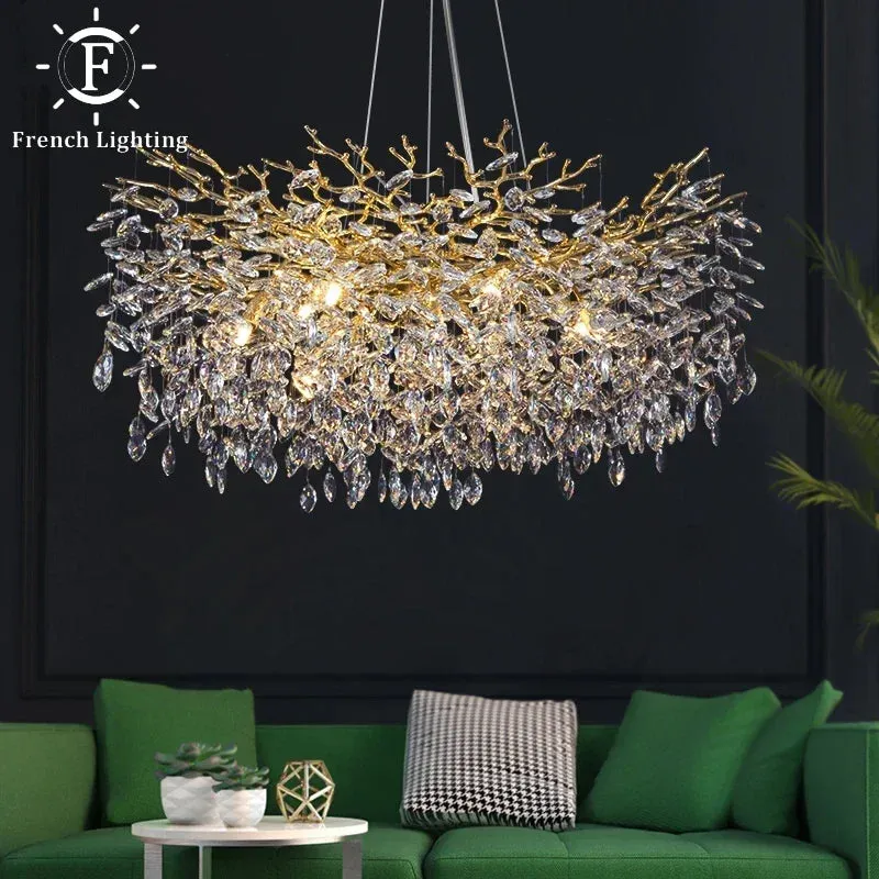 Luxury Crystal Leaf Pendant Ceiling Chandelier Gold/Silver Indoor Lighting Fixtures