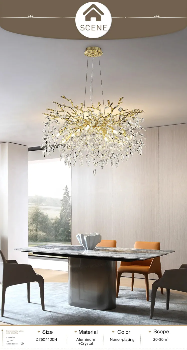 Luxury Crystal Leaf Pendant Ceiling Chandelier Gold/Silver Indoor Lighting Fixtures