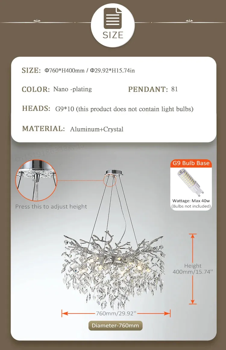 Luxury Crystal Leaf Pendant Ceiling Chandelier Gold/Silver Indoor Lighting Fixtures