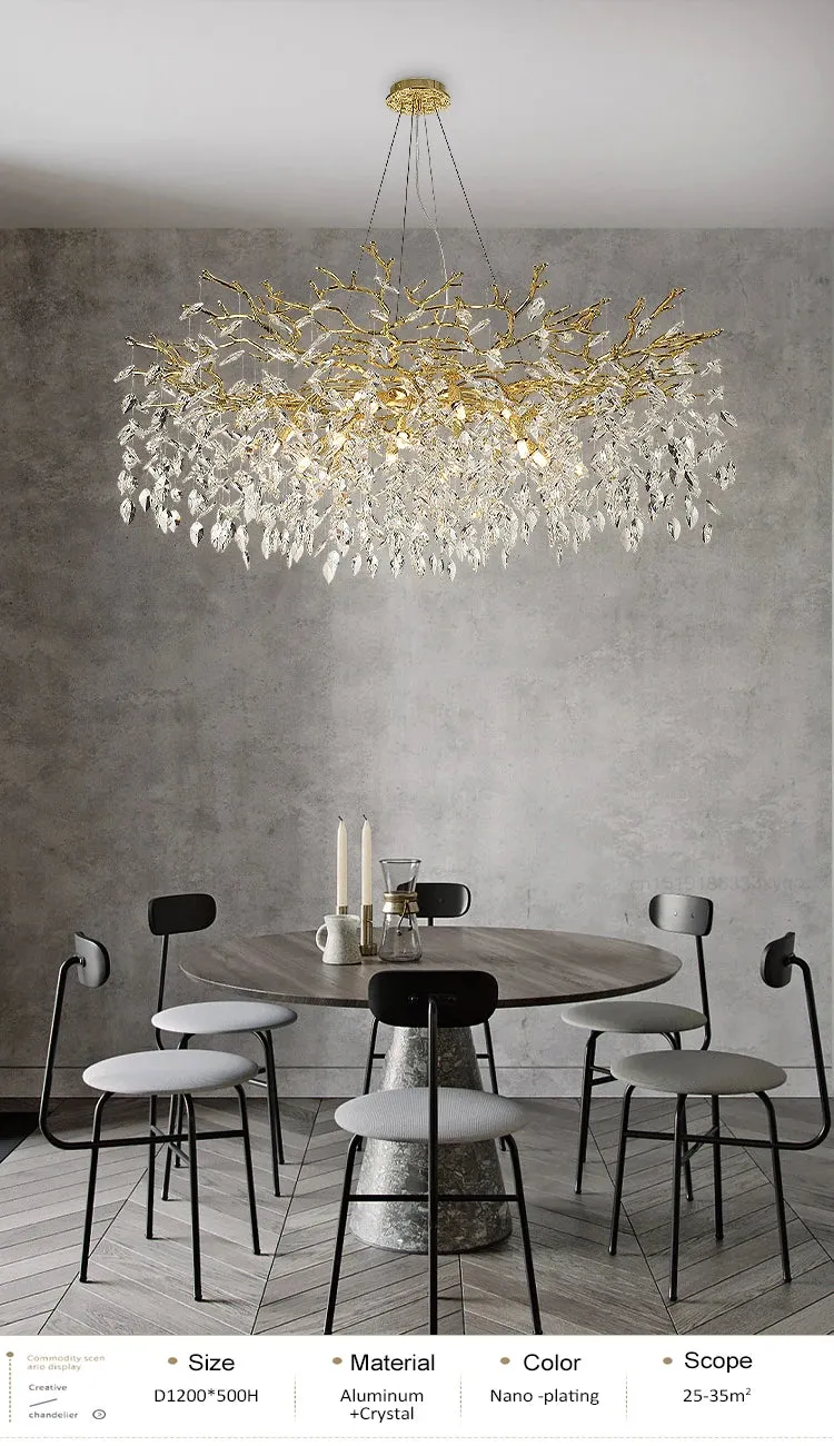 Luxury Crystal Leaf Pendant Ceiling Chandelier Gold/Silver Indoor Lighting Fixtures