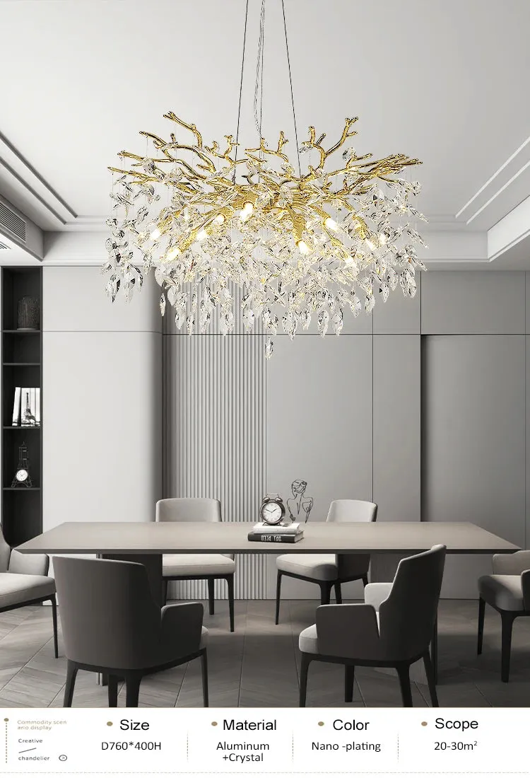 Luxury Crystal Leaf Pendant Ceiling Chandelier Gold/Silver Indoor Lighting Fixtures