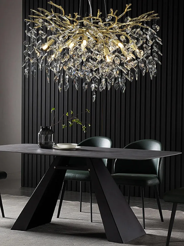 Luxury Crystal Leaf Pendant Ceiling Chandelier Gold/Silver Indoor Lighting Fixtures