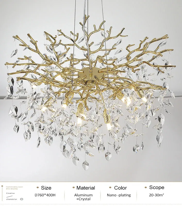 Luxury Crystal Leaf Pendant Ceiling Chandelier Gold/Silver Indoor Lighting Fixtures