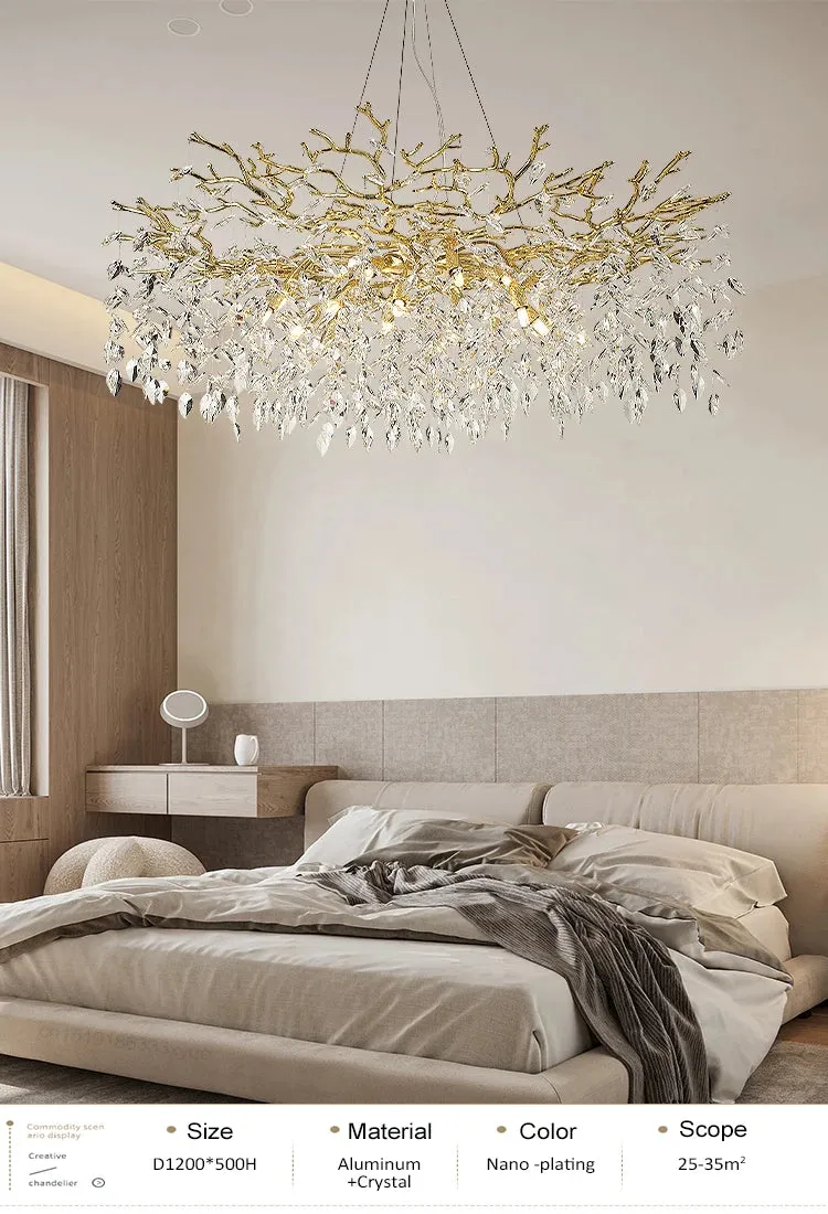 Luxury Crystal Leaf Pendant Ceiling Chandelier Gold/Silver Indoor Lighting Fixtures