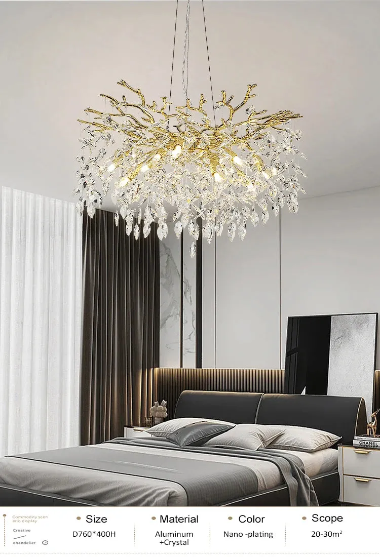 Luxury Crystal Leaf Pendant Ceiling Chandelier Gold/Silver Indoor Lighting Fixtures