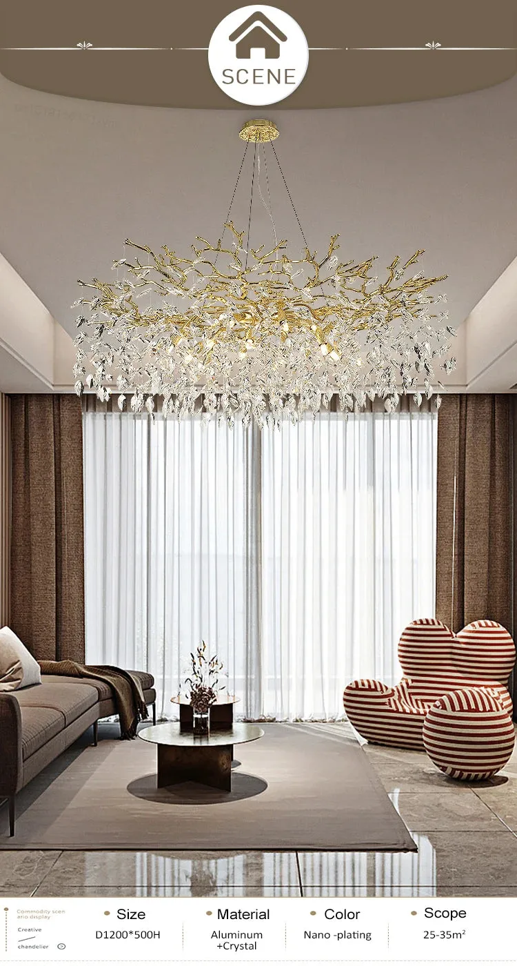 Luxury Crystal Leaf Pendant Ceiling Chandelier Gold/Silver Indoor Lighting Fixtures