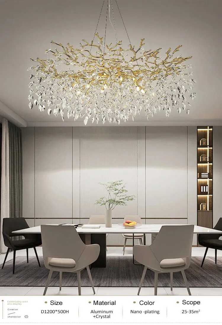 Luxury Crystal Leaf Pendant Ceiling Chandelier Gold/Silver Indoor Lighting Fixtures