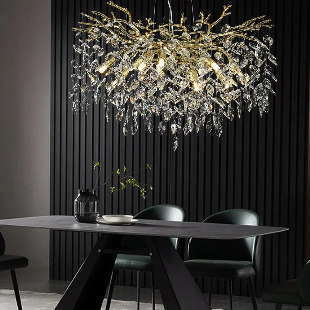 Luxury Crystal Leaf Pendant Ceiling Chandelier Gold/Silver Indoor Lighting Fixtures