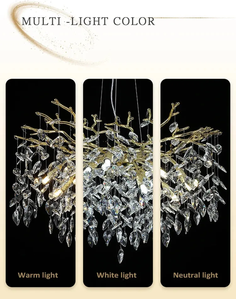 Luxury Crystal Leaf Pendant Ceiling Chandelier Gold/Silver Indoor Lighting Fixtures