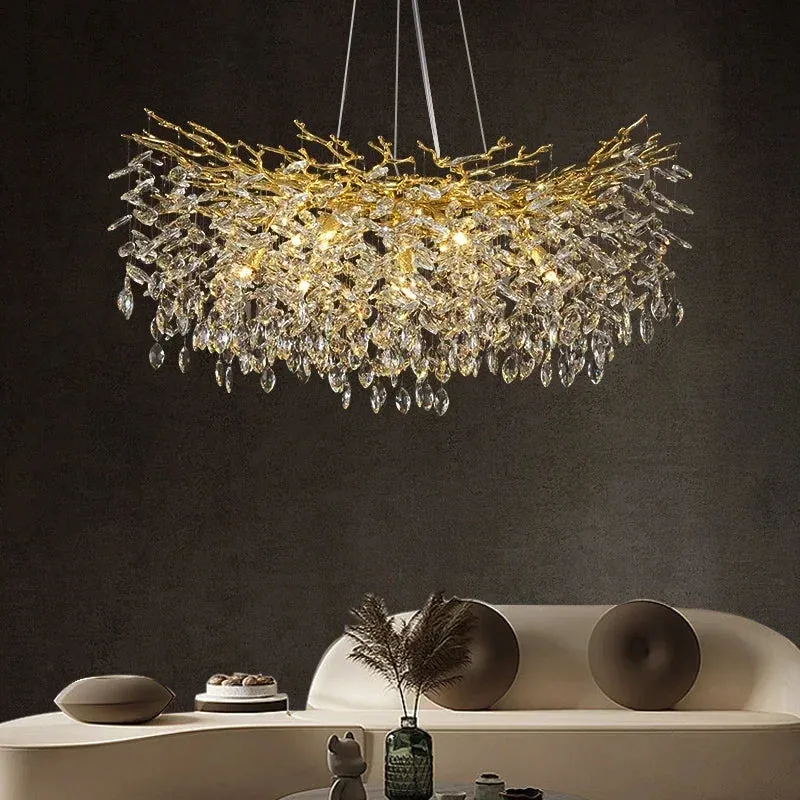 Luxury Crystal Leaf Pendant Ceiling Chandelier Gold/Silver Indoor Lighting Fixtures